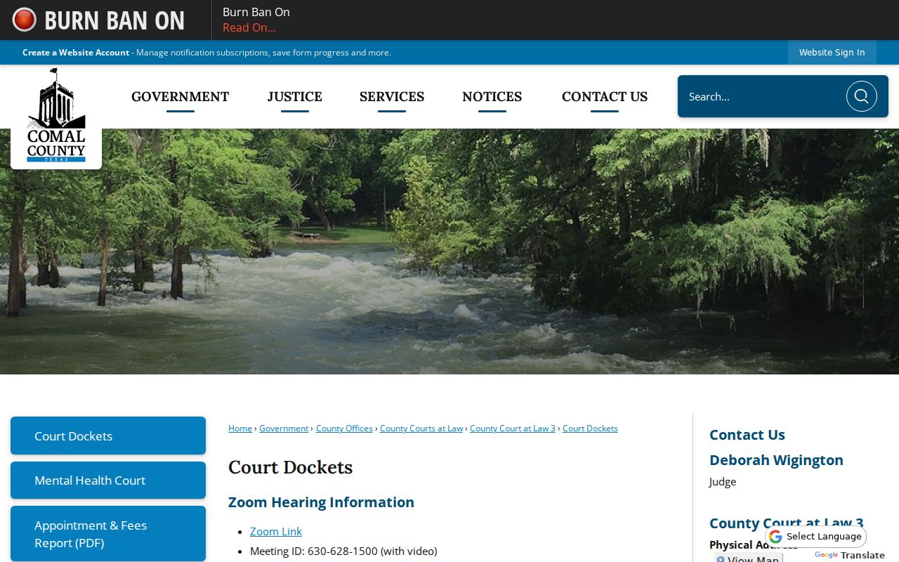 Comal County court schedule showing CCL3 docket categories