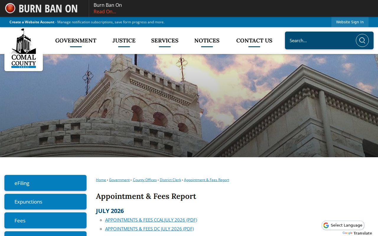 Comal County court record District Clerk copy and certification fees