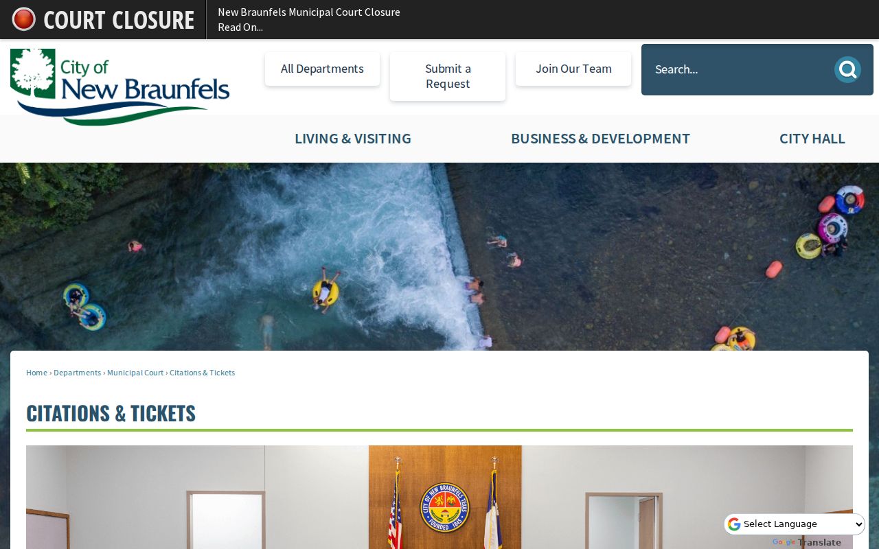 New Braunfels court records page showing driver safety and deferred disposition instructions